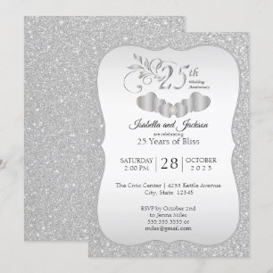 Elegante 25e Zilver Glitter Jubileum Kaart