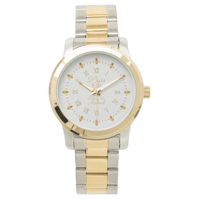 Elegante 25e Zilveren Bruiloft Jubileum Datum Naam Horloge (Voorkant)