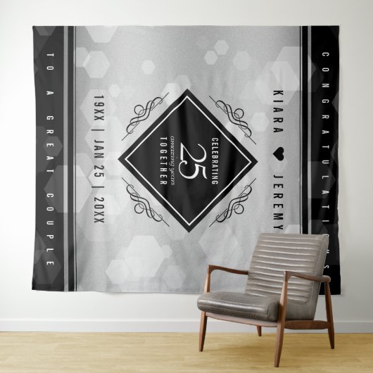 Elegante 25e zilveren huwelijksjubileum wandkleed (In Situ (horizontaal))