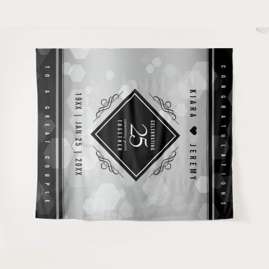 Elegante 25e zilveren huwelijksjubileum wandkleed (Voorkant (horizontaal))