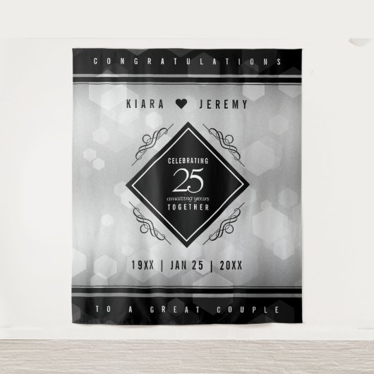 Elegante 25e zilveren huwelijksjubileum wandkleed (Voorkant)