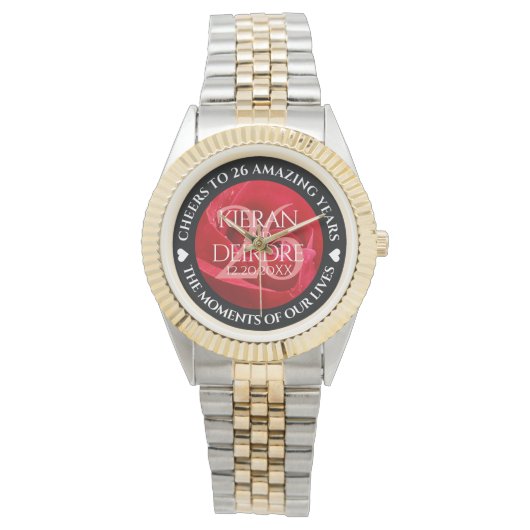Elegante 26e rozen huwelijksjubileumviering horloge (Voorkant)