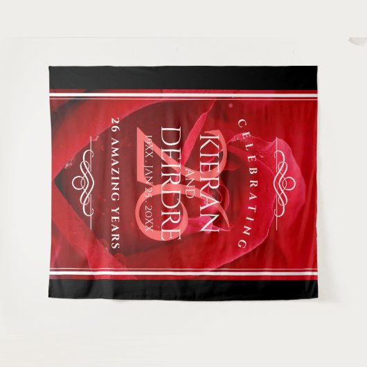 Elegante 26e rozen huwelijksjubileumviering wandkleed (Voorkant (horizontaal))