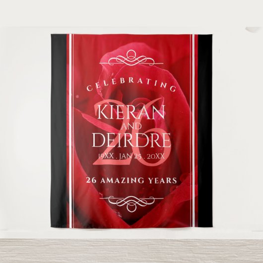 Elegante 26e rozen huwelijksjubileumviering wandkleed (Voorkant)