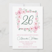 Elegante 26e verjaardag uitnodigingen Floral Pink (Voorkant)