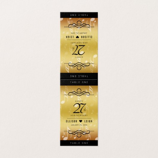 Elegante 27e Muziek Bruiloft Jubileum Tafel Kaarte Kaart (Buitenkant ongevouwen)