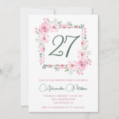 Elegante 27e verjaardag uitnodigingen Floral Pink (Voorkant)