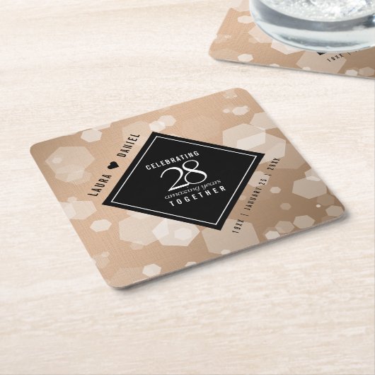 Elegante 28e Linnen Huwelijksjubileumviering Kartonnen Onderzetters (Schuin)