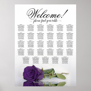 Elegante 29 Tafel Royal Paarse Roos Zitplaatskaart Poster