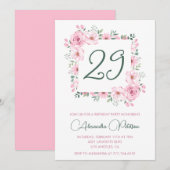 Elegante 29e verjaardag uitnodigingen Floral Pink (Voorkant / Achterkant)