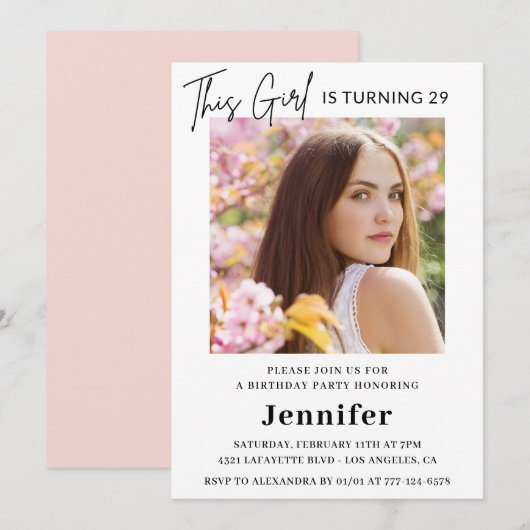 Elegante 29e verjaardag uitnodigingen Foto Modern (Voorkant / Achterkant)