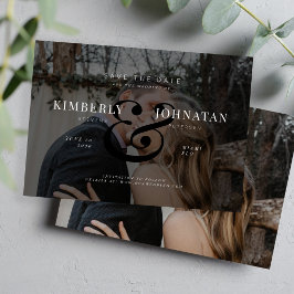 Elegante 2 aangepaste foto's overlay zwarte trouw save the date