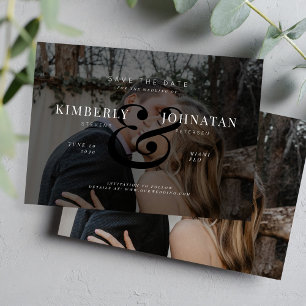 Elegante 2 aangepaste foto's overlay zwarte trouw save the date