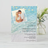 Elegante 2 foto aan zee String Lights Beach Kaart (Staand voorkant)