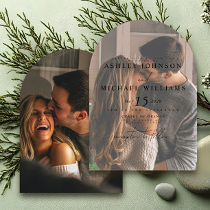 Elegante 2 foto boog overlay bruiloft uitnodiging