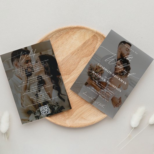 Elegante 2 foto Budget QR code Bruiloft Kaart
