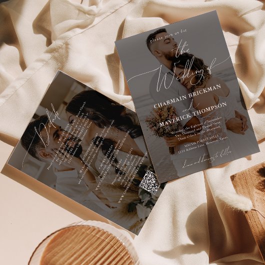 Elegante 2 foto Budget QR code Bruiloft Kaart