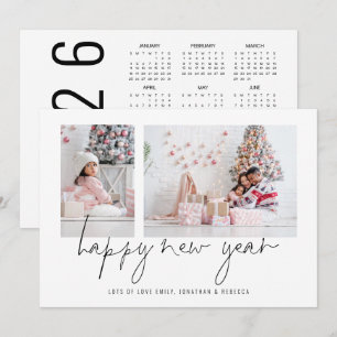 Elegante 2 foto Gelukkig Nieuwjaar 2025 Kalender Feestdagenkaart