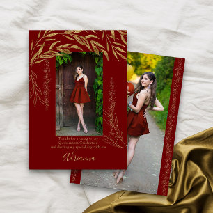 Elegante 2 foto rood en goud blad bedankkaart