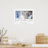 Elegante 2 Foto Script Naam 1e Kerstmet Pensioen Poster (Keuken)