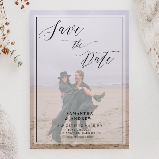 Elegante 2 foto's collage opslaan de datum bruilof save the date