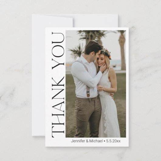 Elegante 2 foto's Modern chique script bruiloft Bedankkaart (Voorkant)