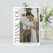 Elegante 2 foto's Modern chique script bruiloft Bedankkaart (Staand voorkant)