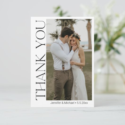 Elegante 2 foto's Modern chique script bruiloft Bedankkaart (Staand voorkant)