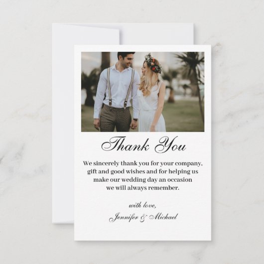 Elegante 2 foto's Modern chique script bruiloft Bedankkaart (Achterkant)