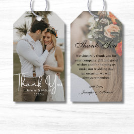 Elegante 2 foto's Modern script bruiloft dank u Cadeaulabel