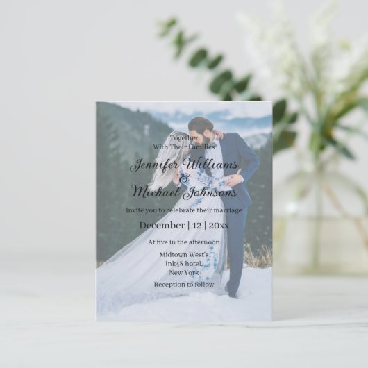 Elegante 2 foto's QR Code RSVP bruiloft uitnodigin (Staand voorkant)