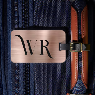 Elegante 2 Monogram Initiaal Roze Rozen Goud Metaa Bagagelabel