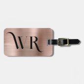 Elegante 2 Monogram Initiaal Roze Rozen Goud Metaa Bagagelabel (Voorkant horizontaal)