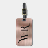 Elegante 2 Monogram Initiaal Roze Rozen Goud Metaa Bagagelabel (Voorkant verticaal)