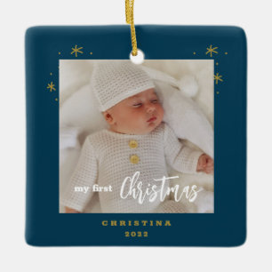 Elegante 2-zijdige Mijn Eerste Kerst Baby Foto Keramisch Ornament