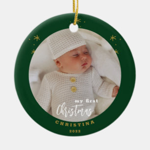 Elegante 2-zijdige Mijn Eerste Kerst Baby Foto Keramisch Ornament