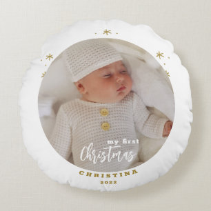 Elegante 2-zijdige Mijn Eerste Kerst Baby Foto R Rond Kussen