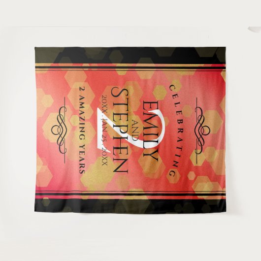 Elegante 2e granaat-huwelijksverjaardagsviering wandkleed (Voorkant (horizontaal))