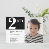 Elegante 2e verjaardag uitnodiging Black Boy Foto (Staand voorkant)