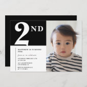 Elegante 2e verjaardag uitnodiging Black Boy Foto (Voorkant / Achterkant)