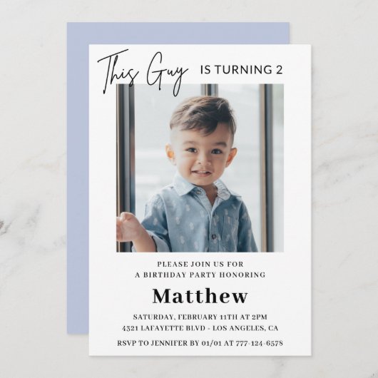 Elegante 2e verjaardag uitnodigingen Boy Photo (Voorkant / Achterkant)