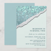 Elegante 2e verjaardag uitnodigingen Glam Glitter (Voorkant / Achterkant)