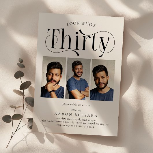 Elegante 30 3 foto collage 30ste verjaardag kaart