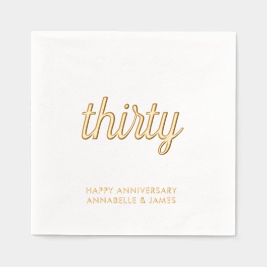 Elegante 30e bruiloft Jubileum Gold Foil servetten (Voorkant)