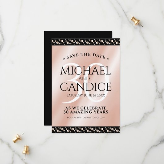 Elegante 30e parelhuwelijk jubileumviering save the date (Voorkant / Achterkant in situ)