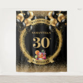 Elegante 30e verjaardag Black Gold Party Achtergro Wandkleed (Voorkant)