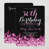 Elegante 30e verjaardag feest roze lichten kaart (Voorkant / Achterkant)