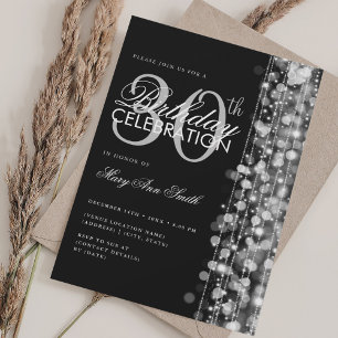 Elegante 30e verjaardag Glam Glitters Zilver & Zwa Kaart