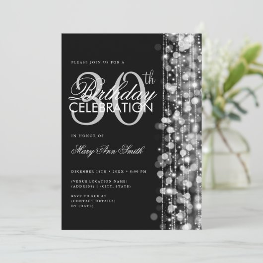 Elegante 30e verjaardag Glam Glitters Zilver & Zwa Kaart (Staand voorkant)