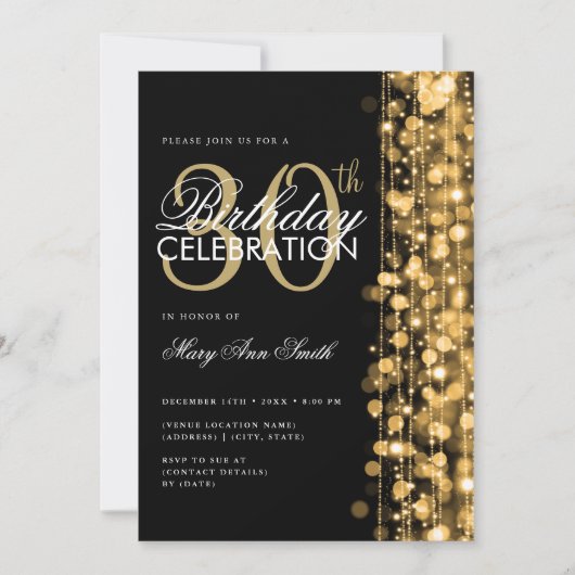 Elegante 30e verjaardag Glam Sparkles Gold & Black Kaart (Voorkant)